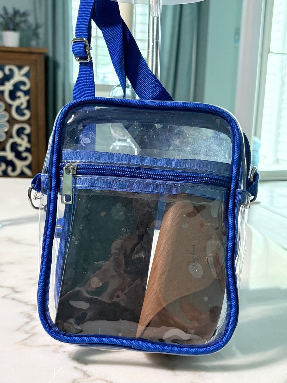 Transparent Jelly Bag |Clear Stadium/Event Crossbody Bag – Blue Trim - Picture 1 of 4